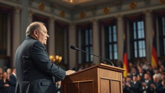 Scholz's Farewell: "Great Trumpet Fanfare" Honors Open-Minded Germany.