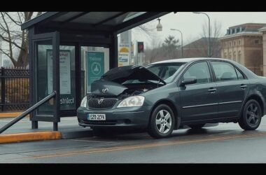 Car Crashes Into Bus Stop Three Injured