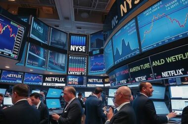 US Markets Fall Sharply While Netflix Shares Leap