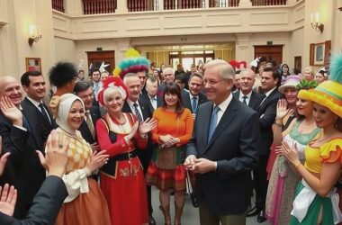 Merz Welcomes 140 Carnivalists at the Chancellery Encourages Joyful Spirit