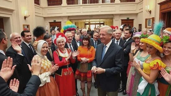 Merz Welcomes 140 Carnivalists at the Chancellery Encourages Joyful Spirit